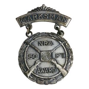 Vintage NRA Marksman 50ft Award Pin Badge Medal 1.9" Silvertone Blackinton
